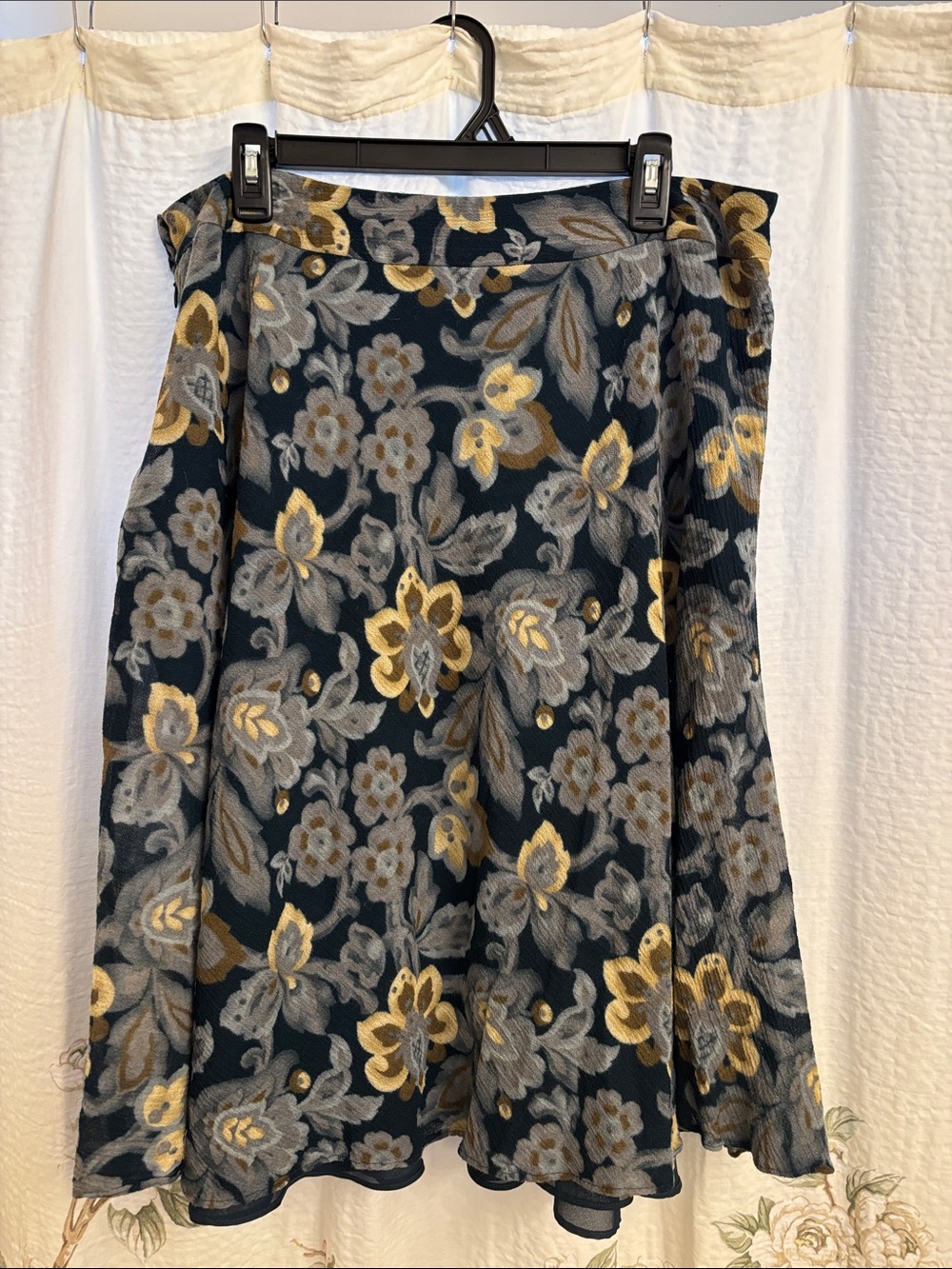 Floral Circle Skirt in Dark Green, Tan & Gray